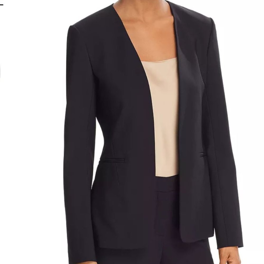 $425 Theory Isita Classic Stretch Wool Blazer Black Collarless Women's size 6